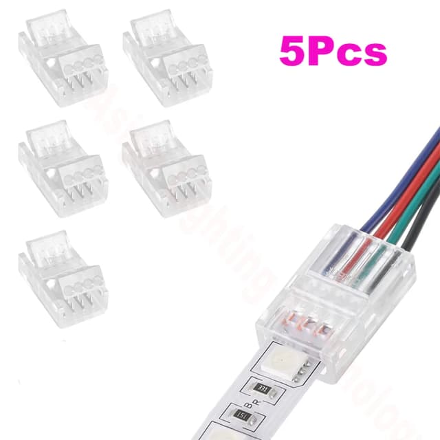 Solderless strip-to-wire clip connector for 8 mm and 10 mm LED strip