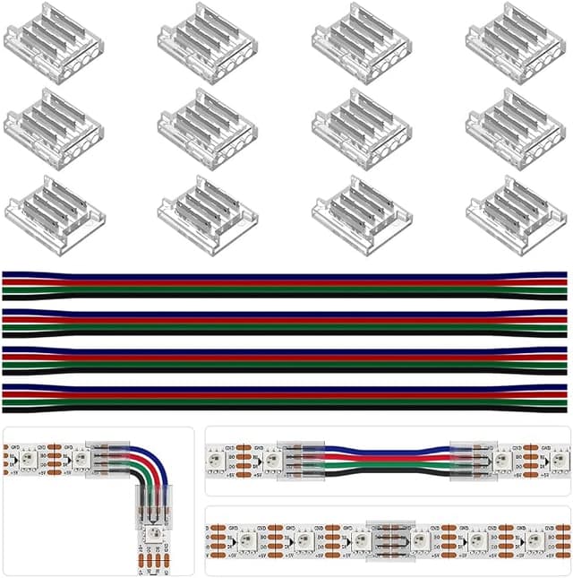 BTF-LIGHTING 4 pin 10 mm transparent connector kit with corner connectors and extension wires